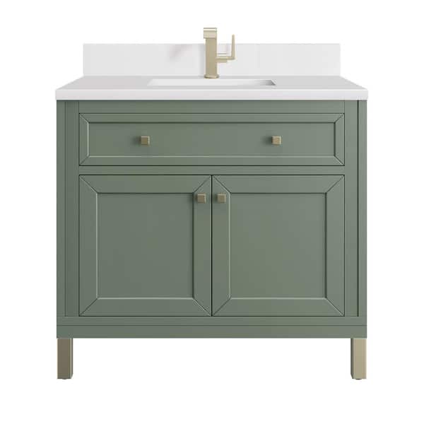 James Martin Vanities Chicago 36.0 in. W x 23.5 in. D x 34.0 in. H Bathroom Vanity in Smokey Celadon with White Zeus Silestone Quartz Top