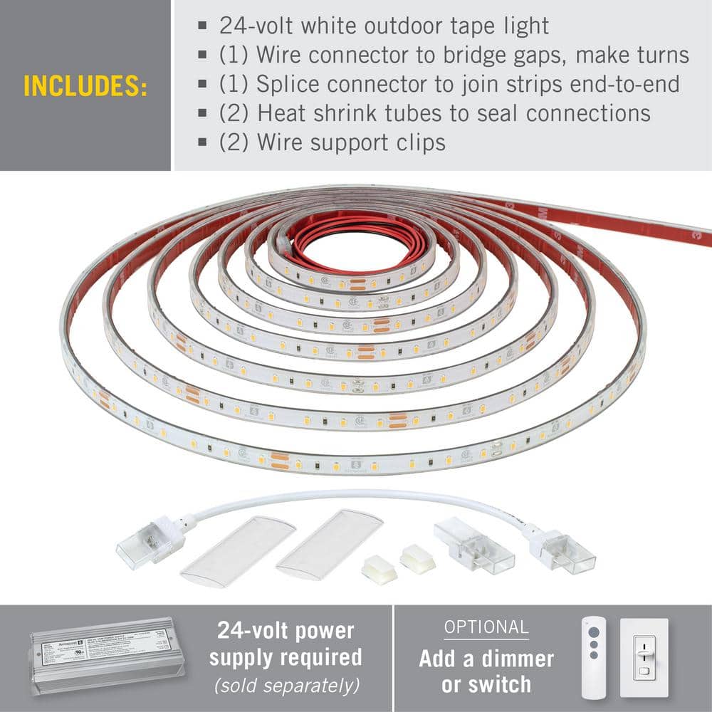 White 24V Outdoor LED Tape Light with Connectors