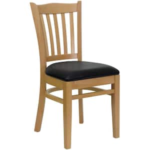 Hercules Series Natural Wood Vertical Slat Back Wooden Restaurant Chair with Black Vinyl Seat