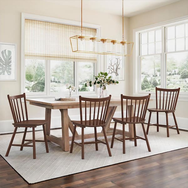 Winston Brown Windsor Dining Chair Farmhouse Wooden Spindle Back Dining Chair Side Chair for Dining Room (Set of 4)