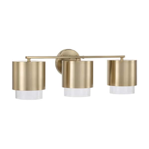 Capital Lighting Fixture Company Weller 24.25 in. W x 8.25 in. H 3-Light Matte Brass Cylindrical Metal Vanity Light with Seeded Glass