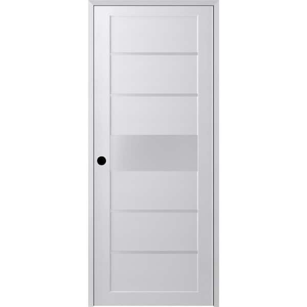 Belldinni Siah 18 in. x 80 in. Right-Hand 5-Lite Frosted Glass Solid Core Bianco Noble Composite Single Prehung Interior Door