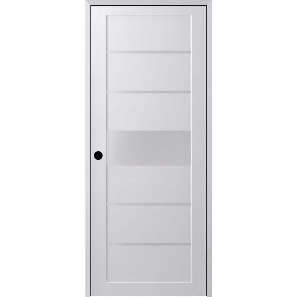 Siah 32 in. x 80 in. Right-Hand 5-Lite Frosted Glass Solid Core Bianco Noble Composite Single Prehung Interior Door price history on PriceWatchPro