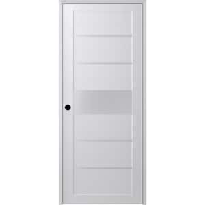 Siah 28 in. x 80 in. Right-Hand 5-Lite Frosted Glass Solid Core Bianco Noble Composite Single Prehung Interior Door