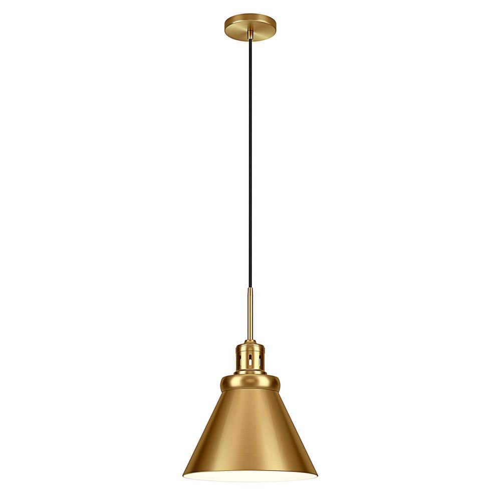 Retro-Inspired 12" Brushed Brass Cone-Shaped Pendant Light