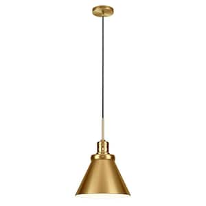 Zeno 12 in. 1-Light Modern Brushed Brass Pendant with Metal Shade
