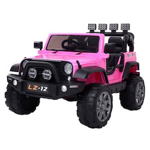 12-Volt Pink 3-Speeds Kids Ride-On Truck Car with Remote COntrol, LED Lights
