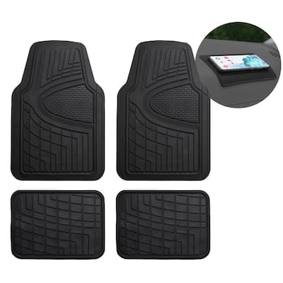 Black 4-Piece Premium Liners Tall Channel Trimmable Rubber Car Floor Mats - Full Set