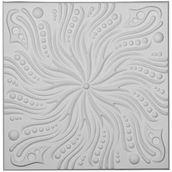 Ekena Millwork Swirl 2 ft. x 2 ft. Glue Up or Nail Up Polyurethane Ceiling Tile in White