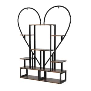 53.7 in. x 17.7 in. x 9.5 in. Indoor Metal Plant Stand Half Heart Shaped Ladder Rack with Wooden Shelf 6-Tier (2-Pack)