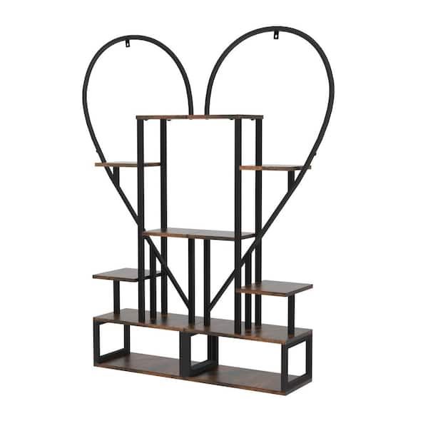 AESOME 53.7 in. x 17.7 in. x 9.5 in. Indoor Metal Plant Stand Half Heart Shaped Ladder Rack with Wooden Shelf 6-Tier (2-Pack)