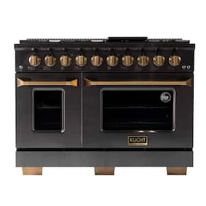 Gemstone Professional 48 in. 6.7 cu. ft. 8 Burners Dual Fuel Range LP Ready with Two Ovens in Titanium Stainless Steel