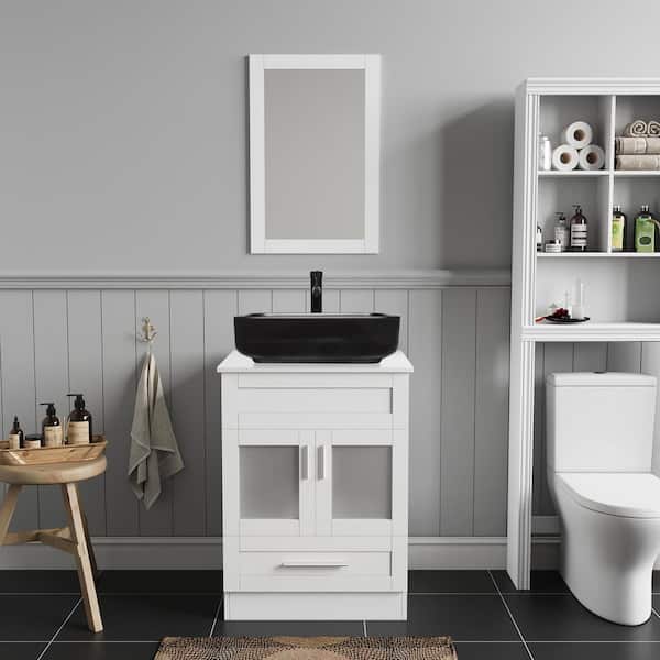 24 in. W x 19 in. D x 33 in. H Single Sink Bath Vanity in White with White Solid Surface Vanity Top and Mirror