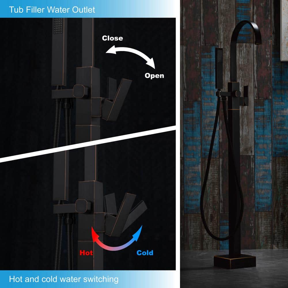Oil Rubbed Bronze Freestanding Tub Faucet with Hand Shower