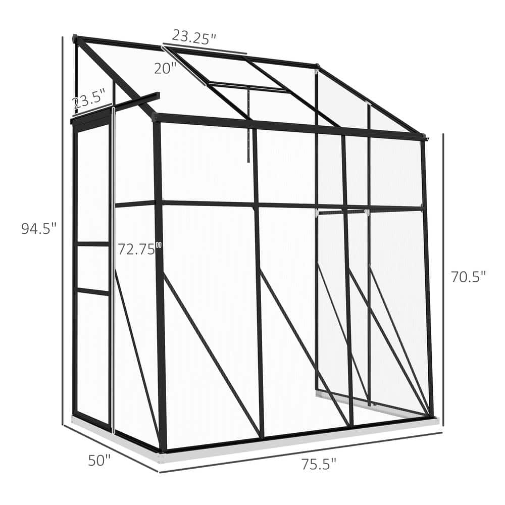 Outsunny Black Polycarbonate Lean-To Greenhouse with Sliding Door