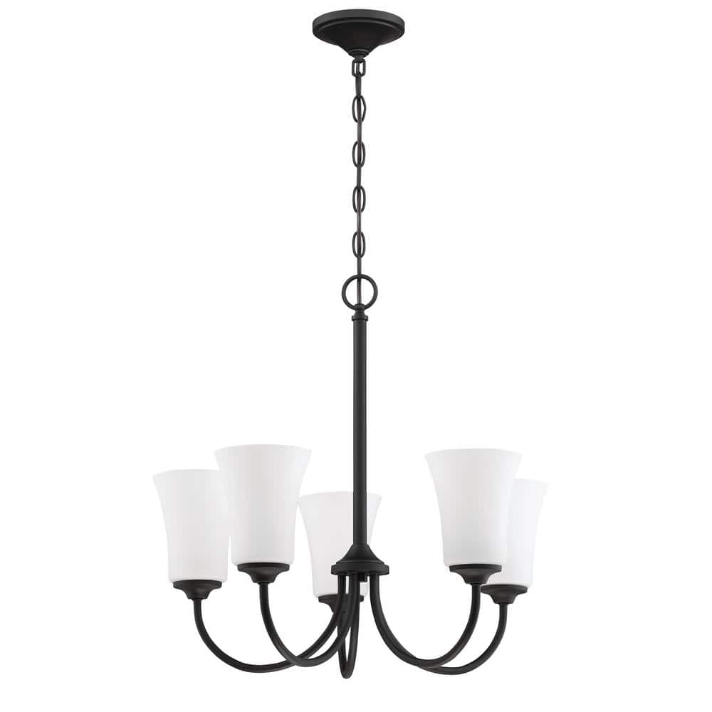 Gwyneth 5-Light Flat Black Finish w/Frost White Glass Transitional Chandelier for Kitchen/Dining/Foyer No Bulb Included price history on PriceWatchPro