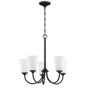 Gwyneth 5-Light Flat Black Finish w/Frost White Glass Transitional Chandelier for Kitchen/Dining/Foyer No Bulb Included
