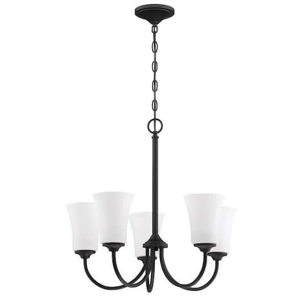 CRAFTMADE Gwyneth 5-Light Flat Black Finish w/Frost White Glass Transitional Chandelier for Kitchen/Dining/Foyer No Bulb Included