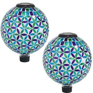 Sunnydaze 10 in. Cool Blooms Glass Mosaic Gazing Globe with Solar Light (Set of 2)