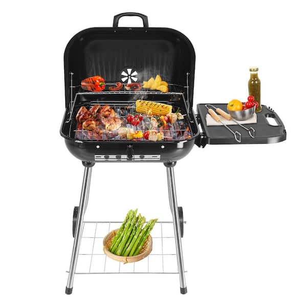 Karl home Portable Charcoal Grill in Black with Wheels and