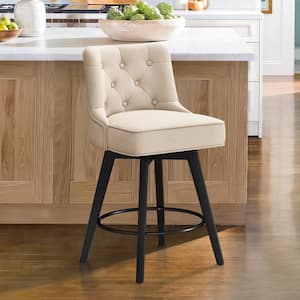 Roman 26.5 in. Line Fabric Upholstered Solid Wood Leg Counter Height Swivel Bar Stool With Back（Set of 1）