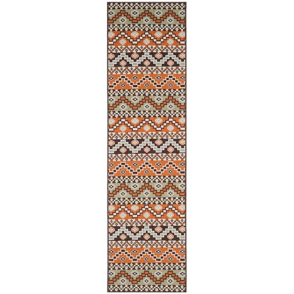 Veranda Terracotta/Chocolate 2 ft. x 7 ft. Aztec Tribal Indoor/Outdoor Patio  Runner Rug