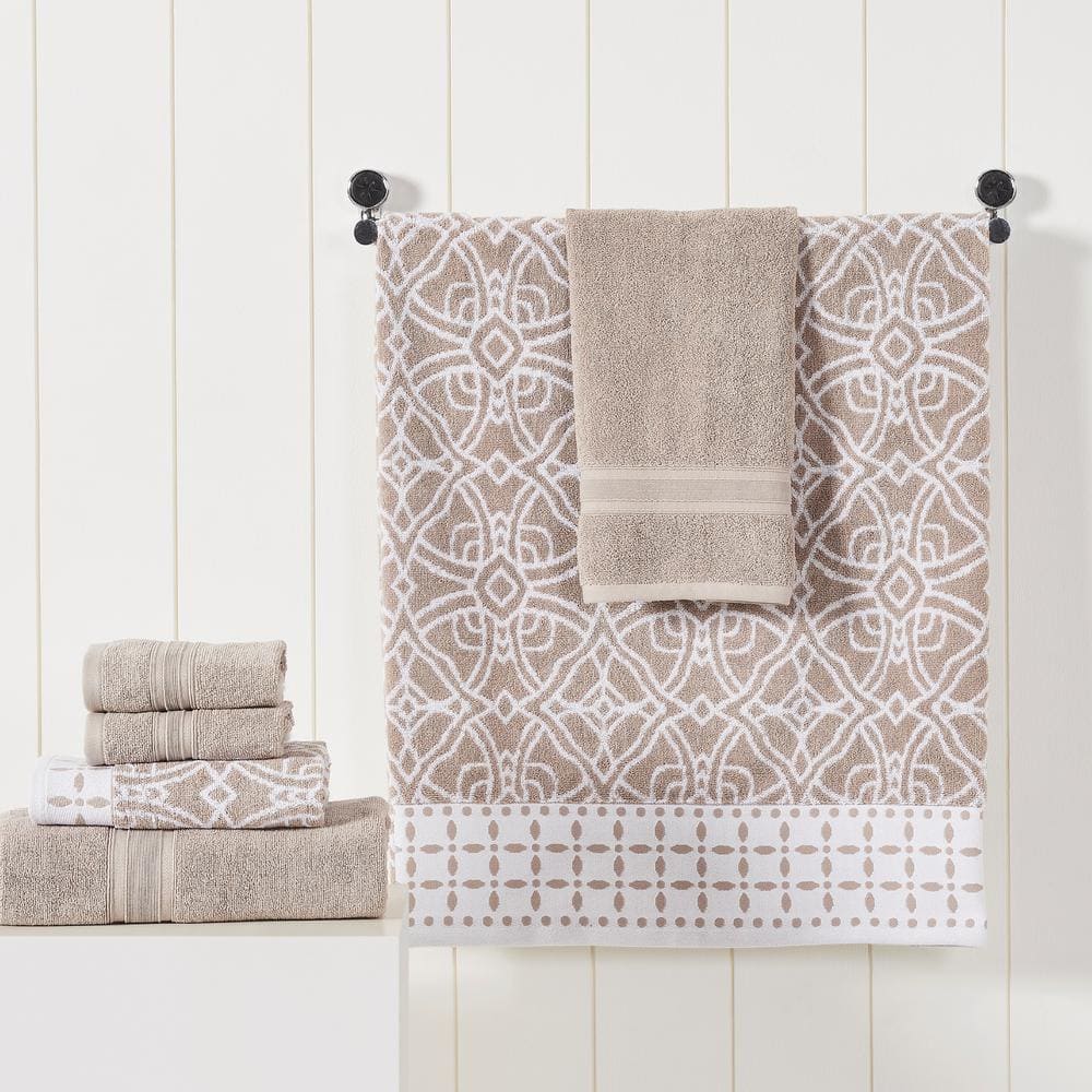 Fawn Cotton Jacquard and Solid 6-Piece Towel Set