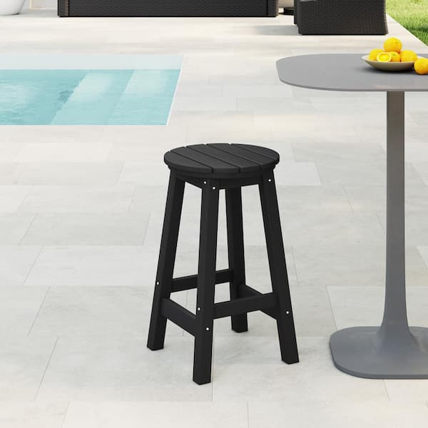 Laguna 24 in. Round HDPE Plastic Backless Counter Height Outdoor Dining Patio Bar Stool in Black