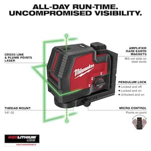 Green 100 ft. Cross Line and Plumb Points Rechargeable Laser Level with REDLITHIUM Lithium-Ion USB Battery and Charger