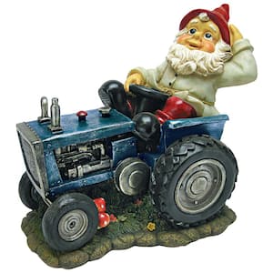 13 in. H Plowing Pete on His Tractor Garden Gnome Statue