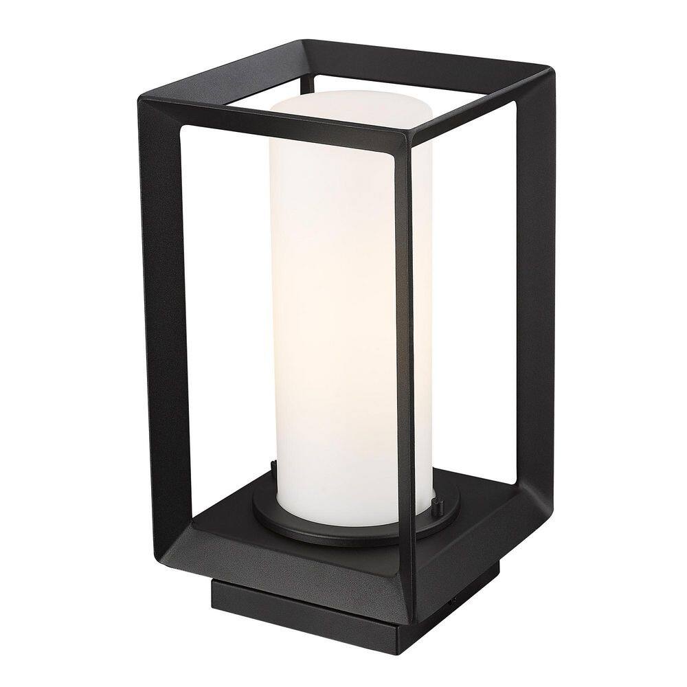 Natural Black Metal Outdoor Pier Mount Light with Opal Glass Shade