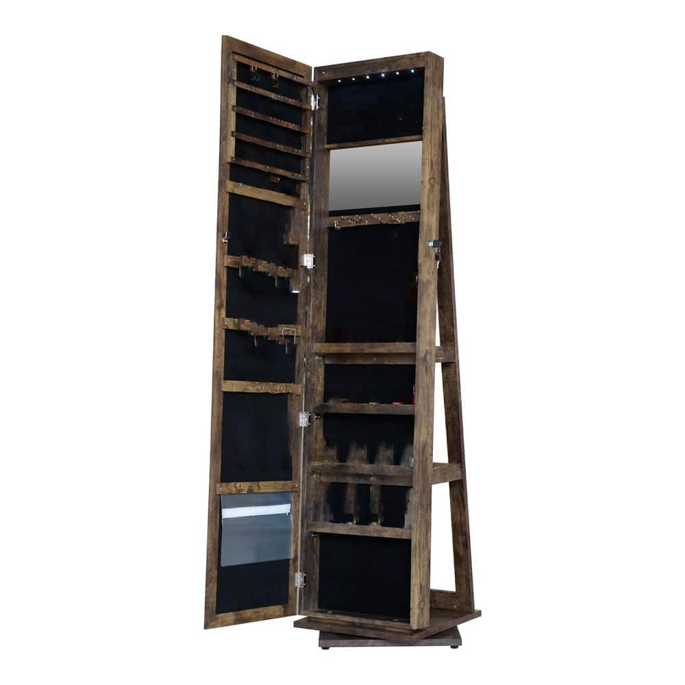 360° Swivel Gray Wood Jewelry Box Cabinet With LED Light and Full Length M