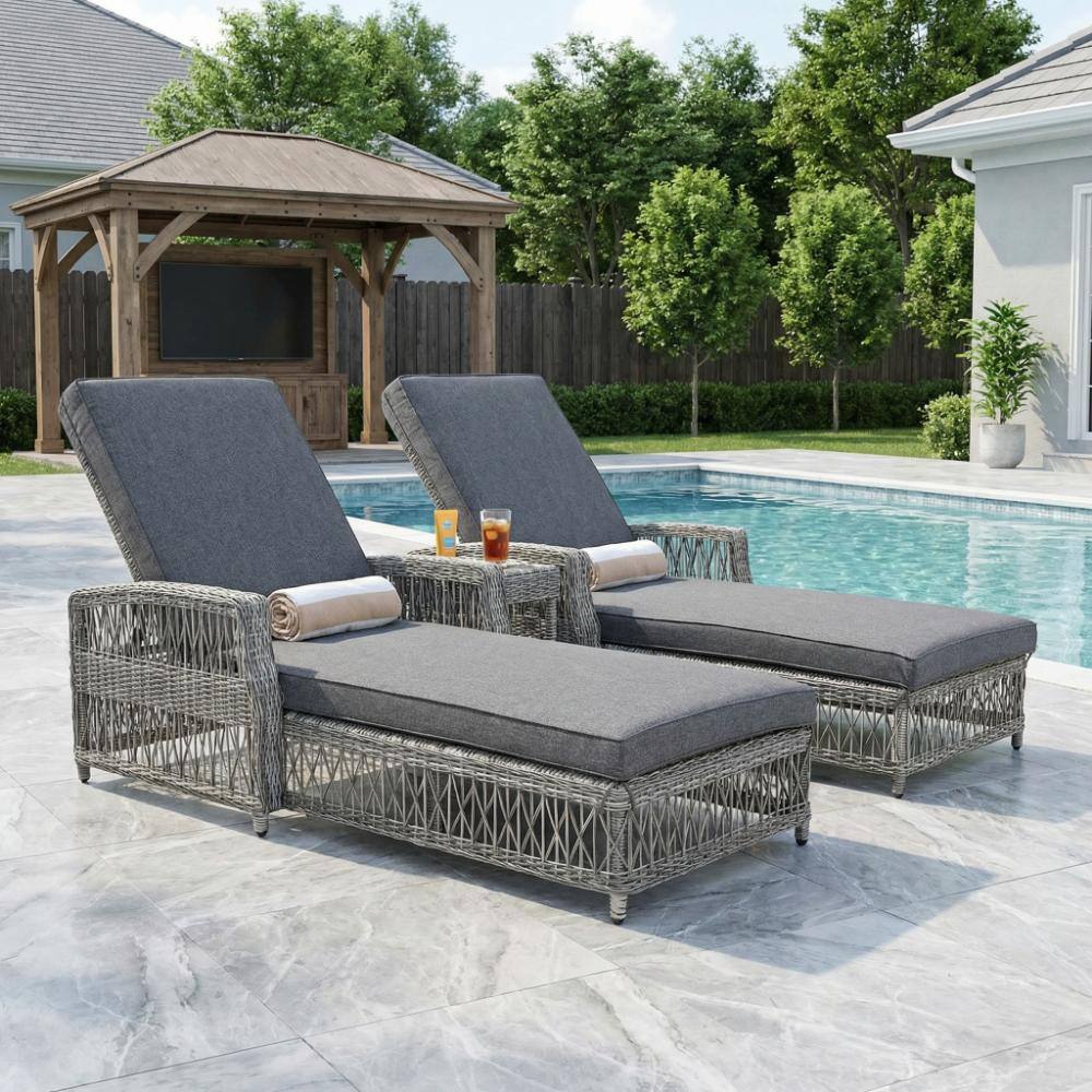 2-Piece Gray Wicker Outdoor Chaise Lounge with Gray Cushions and Adjustable Backrest price history on PriceWatchPro