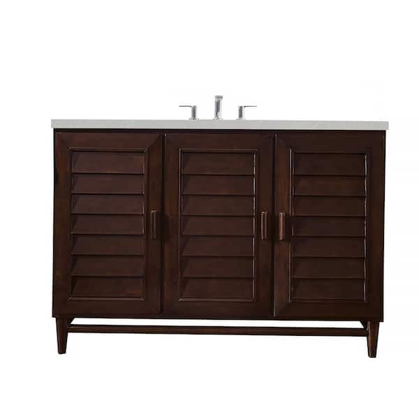 James Martin Vanities Portland 48 in. W x 23.5 in. D x 34.3 in. H Bath Vanity in Burnished Mahogany with Eternal Serena Quartz Top and Basin