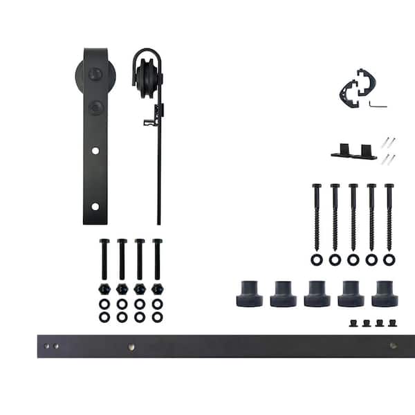 HOMACER 6 ft./72 in. Black Rustic Non-Bypass Sliding Barn Door Track and Hardware Kit for Single Door
