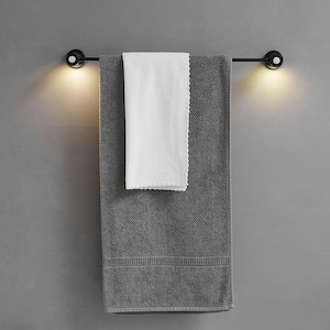 24 in. Wall Mounted Towel Bar Motion Sensing, Night Light, Towel Holder for Bathroom in Matte Black
