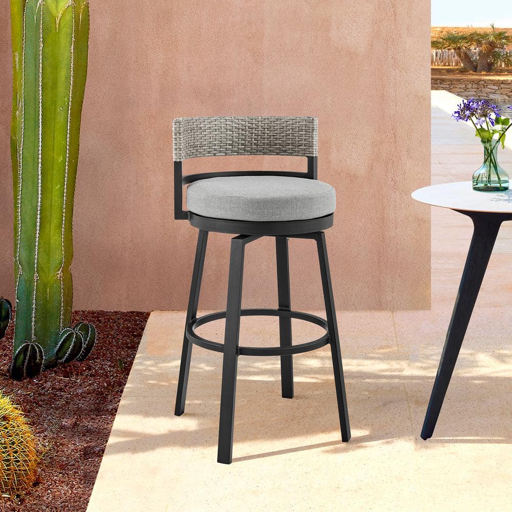 Encinitas Swivel Counter Height Aluminum and Wicker Outdoor Bar Stool with 