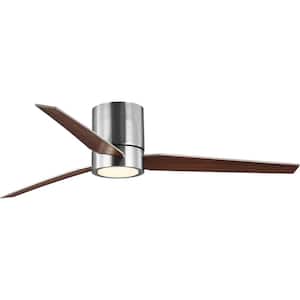 Braden 56 in. 3-Blade LED Indoor Brushed Nickel Walnut/Silver Blades Mid-Century Modern Ceiling Fan with Remote