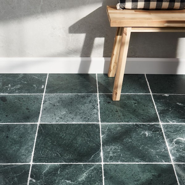 Heritage Verde 6 in. x 0.37 in. Tumbled Marble Floor and Wall Tile Sample