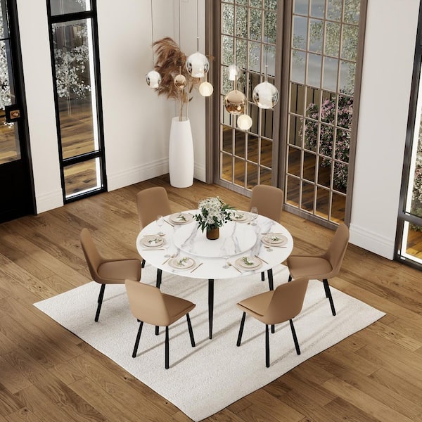 Magic Home 59.05 in. Modern Round White Lazy Susan Rotary Sintered