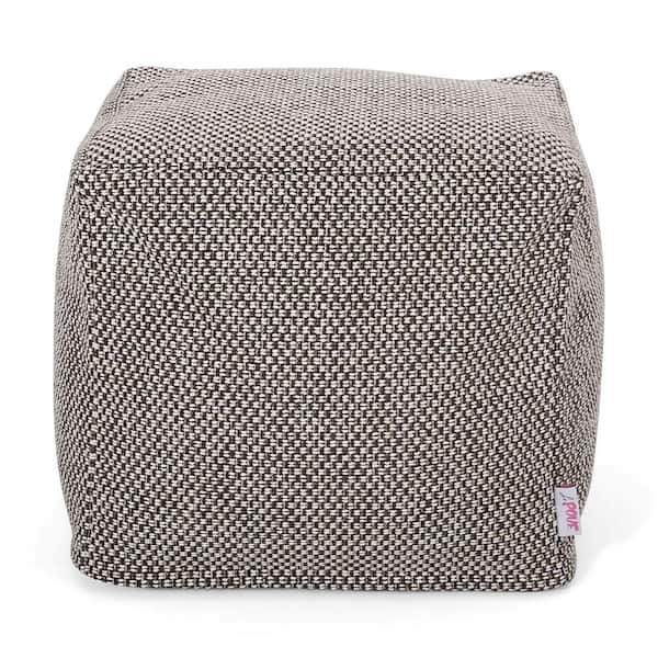 Noble House Camrose Brown and Ivory Fabric Cube Pouf