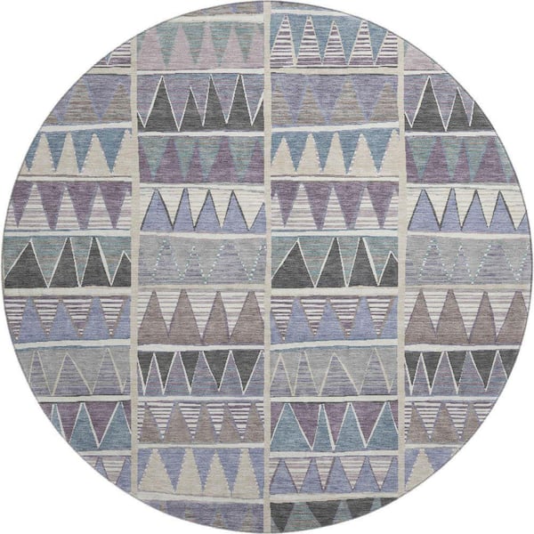 Mayfield Premium Machine Washable Abstract AMF2205 Lavender 8 ft. x 8 ft. Round Rug