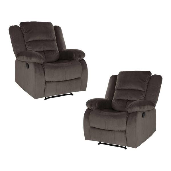 EVERGLADE HOME Greeley 37.5 in. D Chocolate Flared Arm Microfiber Straight Armrests Reclining Chair (Set of 2)
