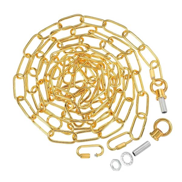10 ft Bright Gold Lighting Chain for Hanging Lamps and Chandeliers, Carbon Steel, 65 lb Load, Adjustable
