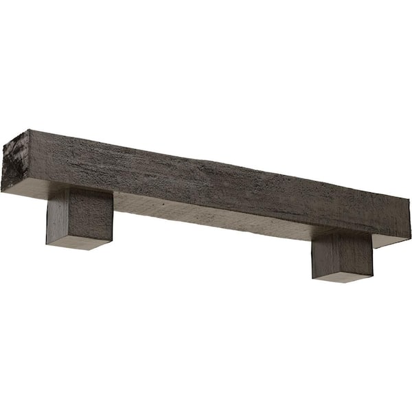 Ekena Millwork 4 in. x 4 in. x 3 ft. Rough Cedar Faux Wood Fireplace Mantel Kit, Alamo Corbels, Burnished Honey Dew