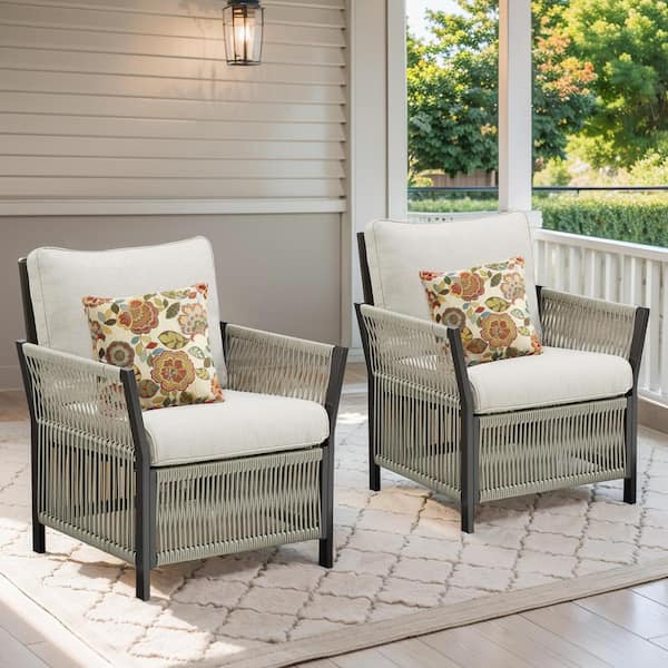 Buenaola Nyajiah 2-Piece Wicker Patio Conversation Set with Beige Cushions