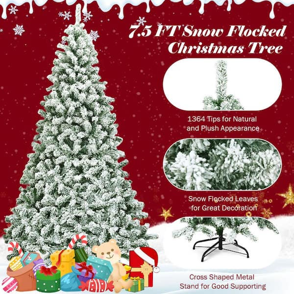 Costway 7.5 ft. Unlit Premium Snow Flocked Hinged Artificial Christmas Tree  with Metal Stand CM22068 - The Home Depot