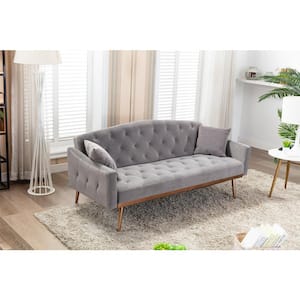 70 in. Gray Velvet 2-Seater Loveseat Sofa with Stainless Feet