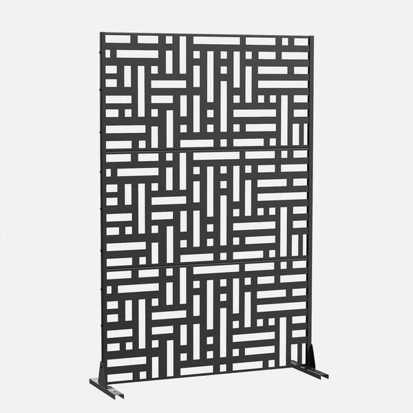 72 in. x 47 in. Outdoor Black Metal Privacy Screen Garden Fence in Geometric Pattern
