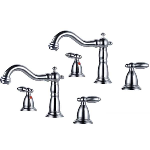 Double handle 8 in. Widespread Bathroom Faucet 3 Hole Bathroom Sink Faucet in Polish Chrome (2-Pack)